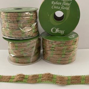 5 Rolls Offray Floral Ribbon Spring Green Jute Brown 1/2 inch